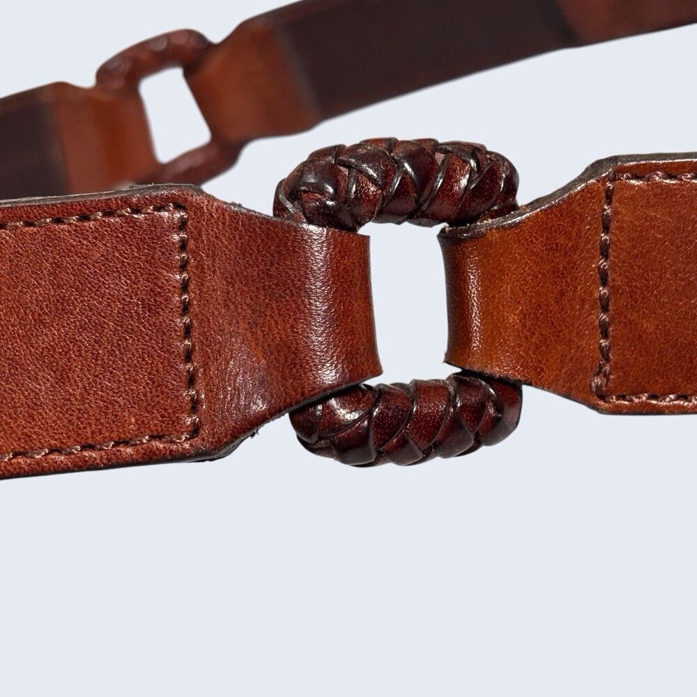 Vintage Fossil Belt Womens Medium 28-32” Brown Genuine Leather Braided Links Y2K - Picture 4 of 9